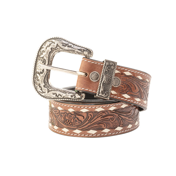 Talavera Handtooled Leather Belt for Women in Ember - Myra USA