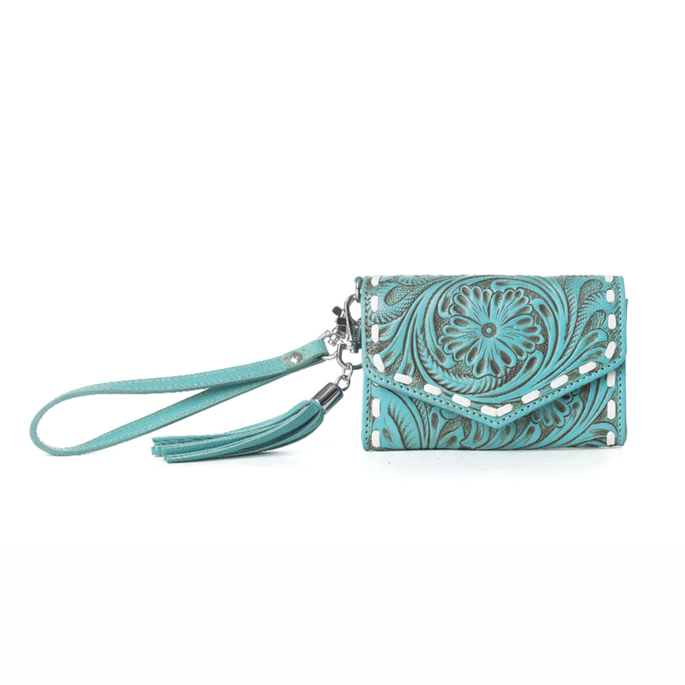 Myra Elise Handtooled Leather Wallet in Lagoon Trail - Myra USA