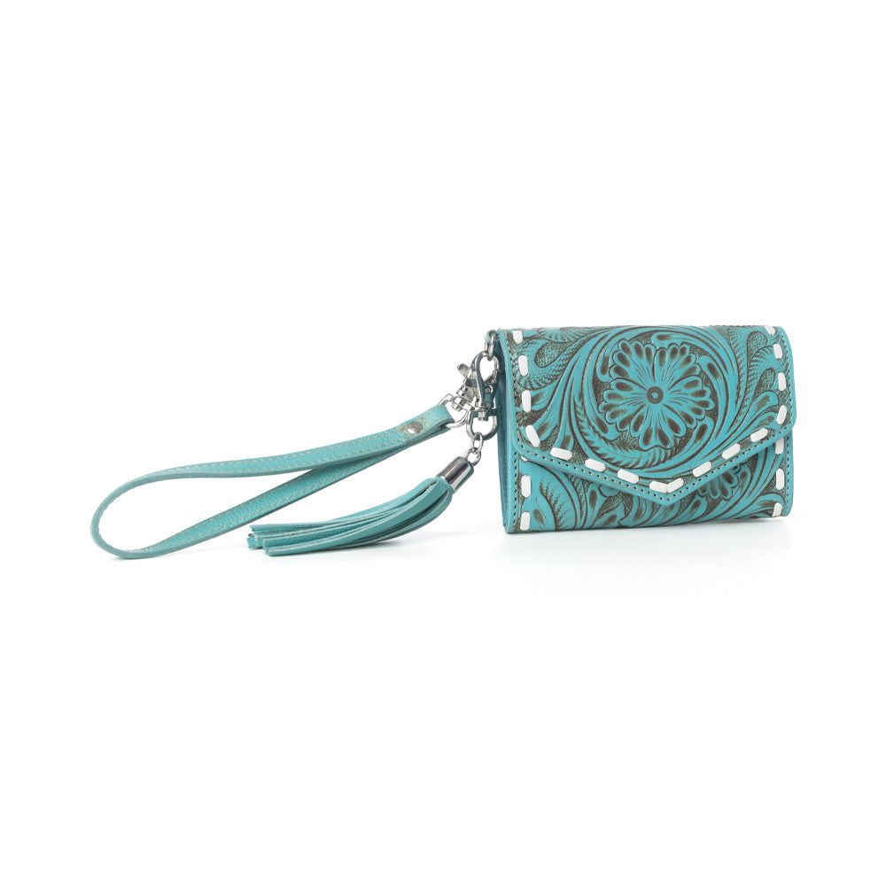 Myra Elise Handtooled Leather Wallet in Lagoon Trail - Myra USA