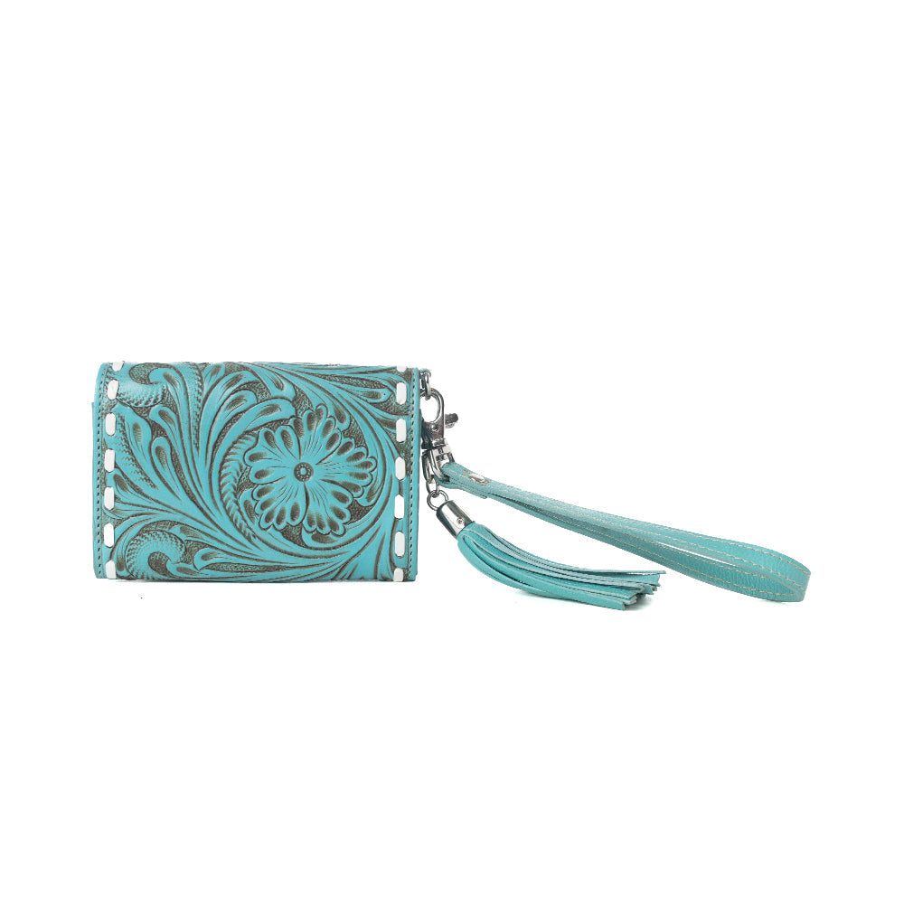 Myra Elise Handtooled Leather Wallet in Lagoon Trail - Myra USA