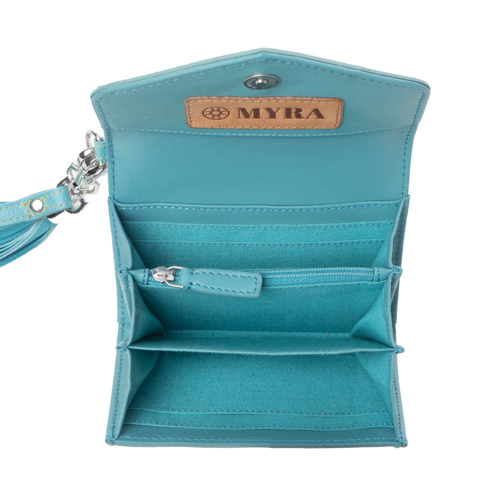 Myra Elise Handtooled Leather Wallet in Lagoon Trail - Myra USA