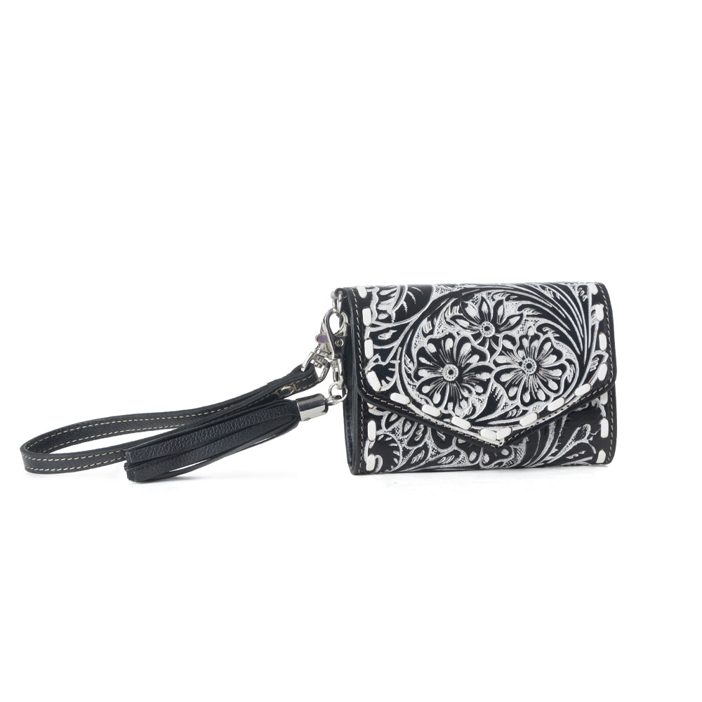 Myra Elise Handtooled Leather Wallet in Dark Mist - Myra USA