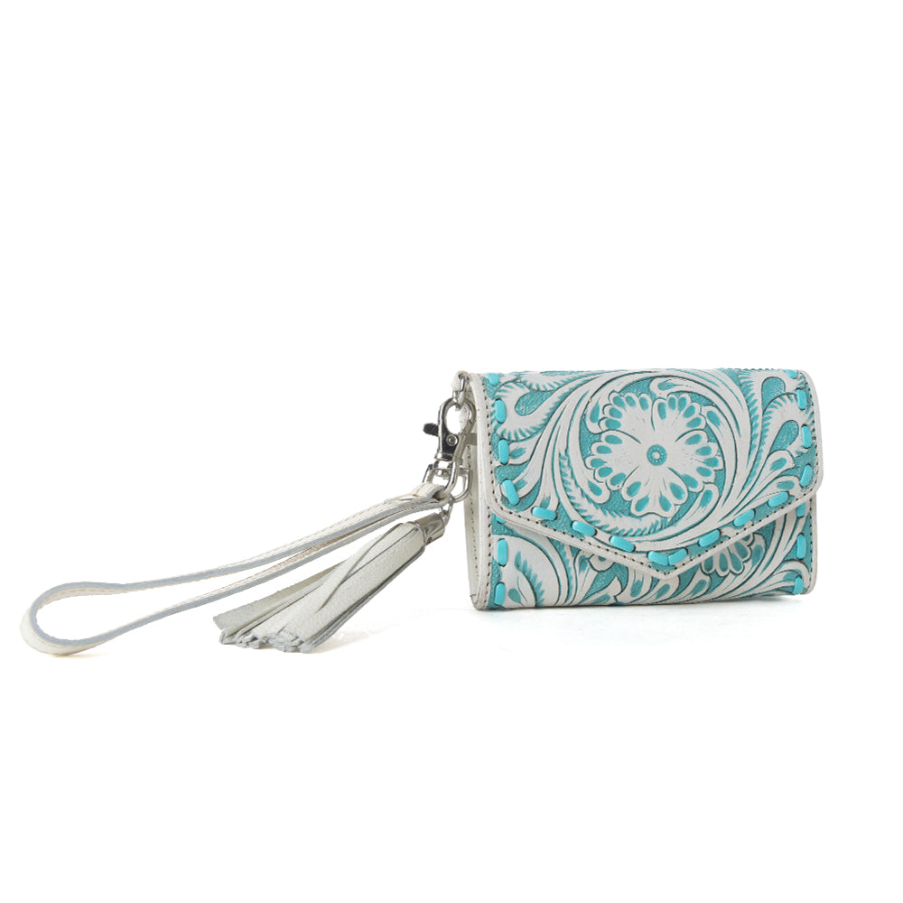 Myra Elise Handtooled Leather Wallet in Western Cyan - Myra USA