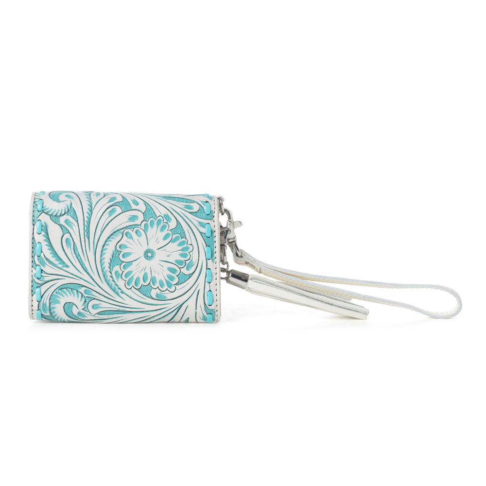 Myra Elise Handtooled Leather Wallet in Western Cyan - Myra USA