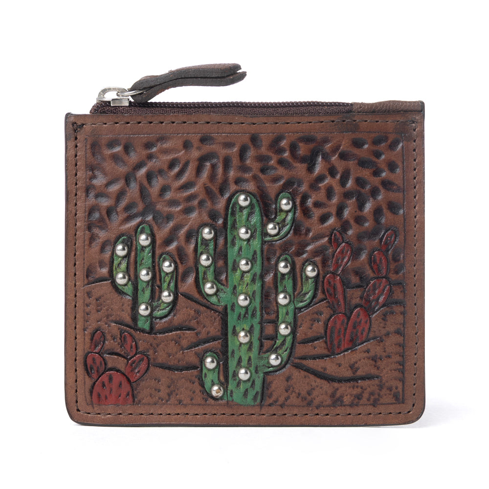 Myra Briar Creek Handtooled Leather Credit Card Holder in Sage Tan - Myra USA