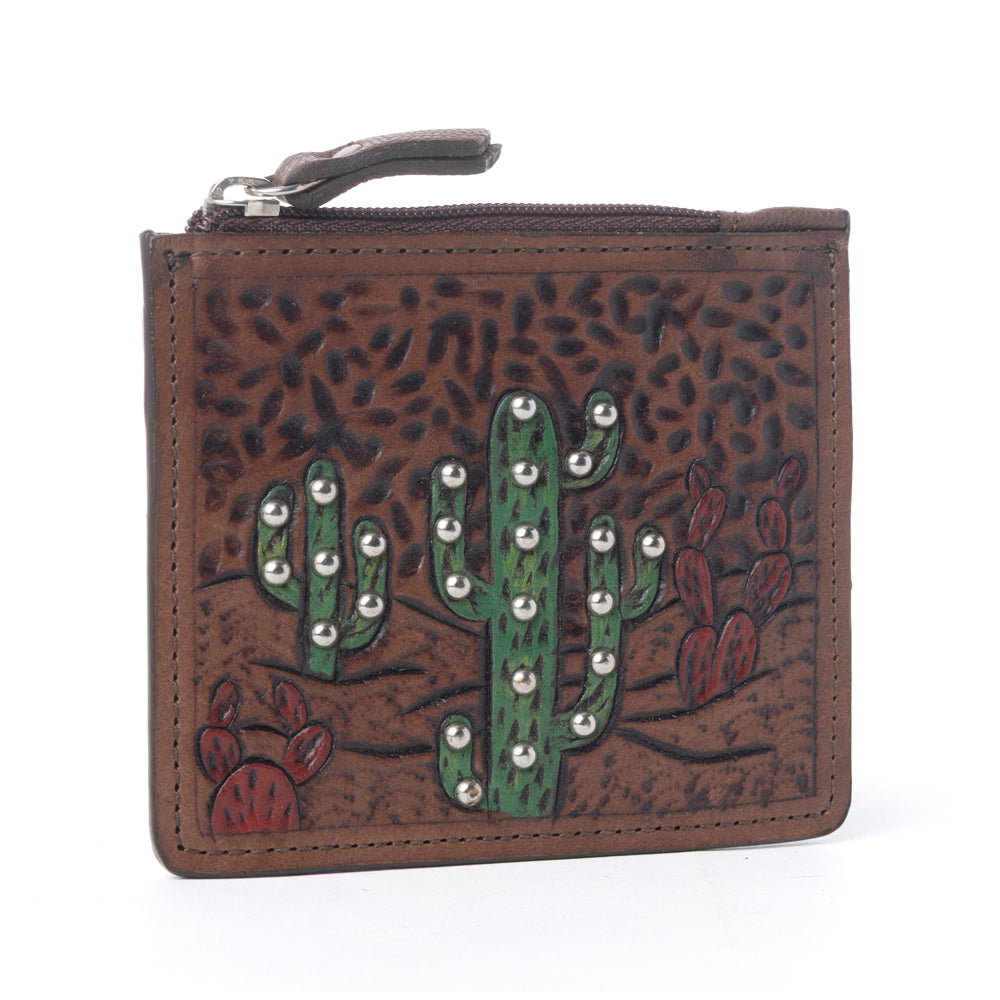 Myra Briar Creek Handtooled Leather Credit Card Holder in Sage Tan - Myra USA
