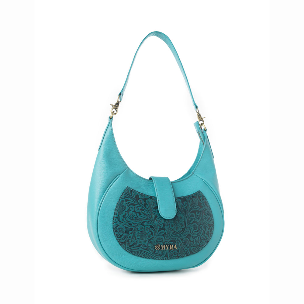 Myra Alanna Embossed Leather Bag in Prairie Aqua - Myra USA