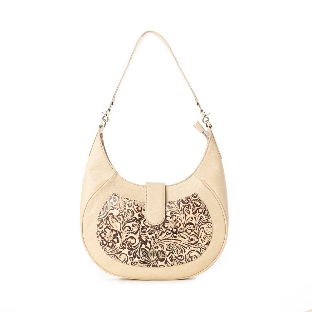 Myra Alanna Embossed Leather Bag in Vanilla Noir - Myra USA
