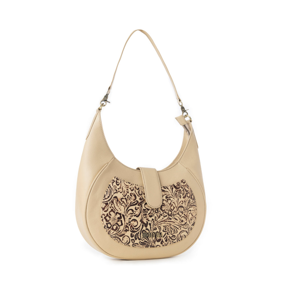Myra Alanna Embossed Leather Bag in Vanilla Noir - Myra USA