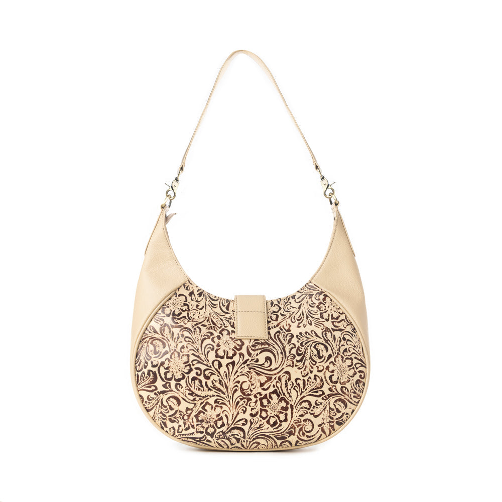 Myra Alanna Embossed Leather Bag in Vanilla Noir - Myra USA