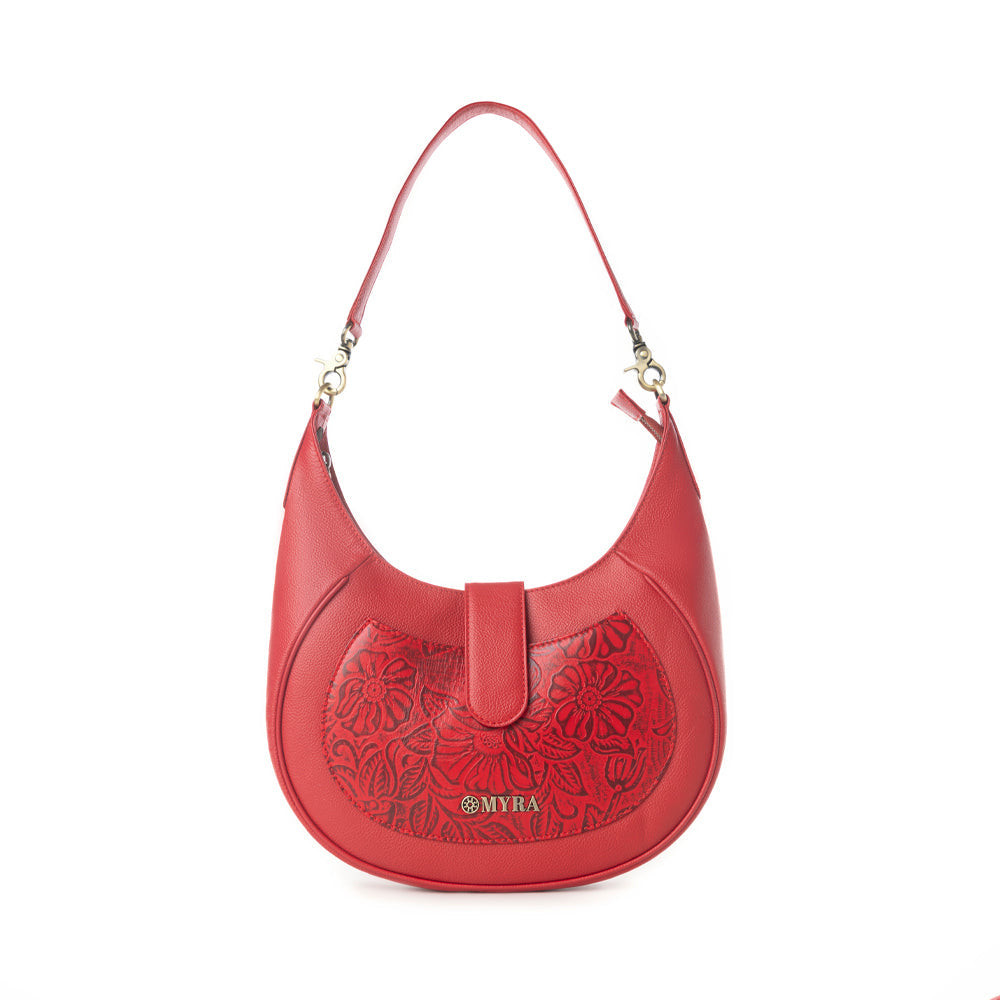Myra Alanna Embossed Leather Bag in Wild Cherry - Myra USA
