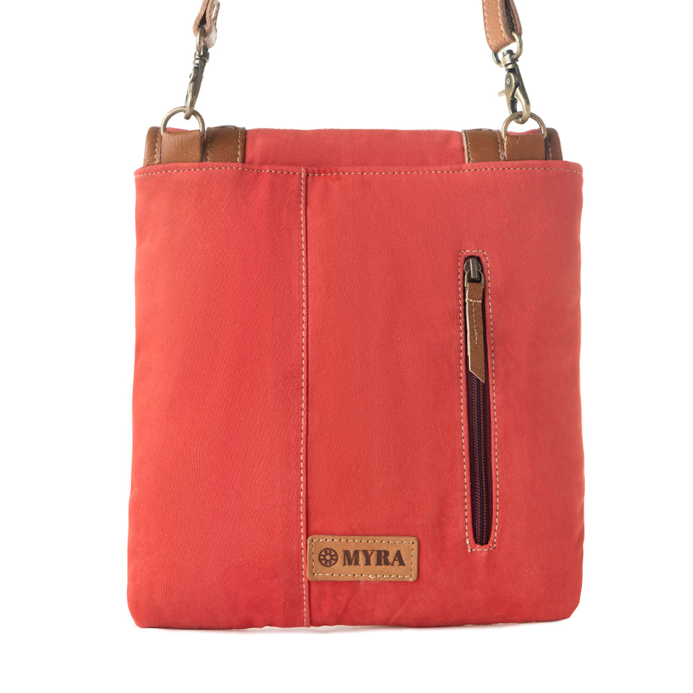 Dustrider upcycled canvas vintage style Concealed-Carry bag for Women in red with leather detail - Myra USA