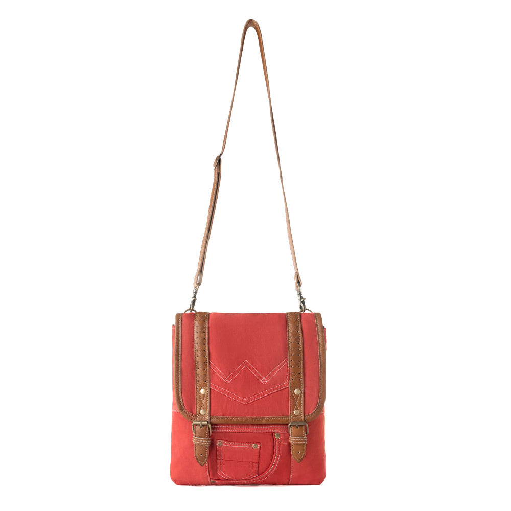 Dustrider upcycled canvas vintage style Concealed-Carry bag for Women in red with leather detail - Myra USA
