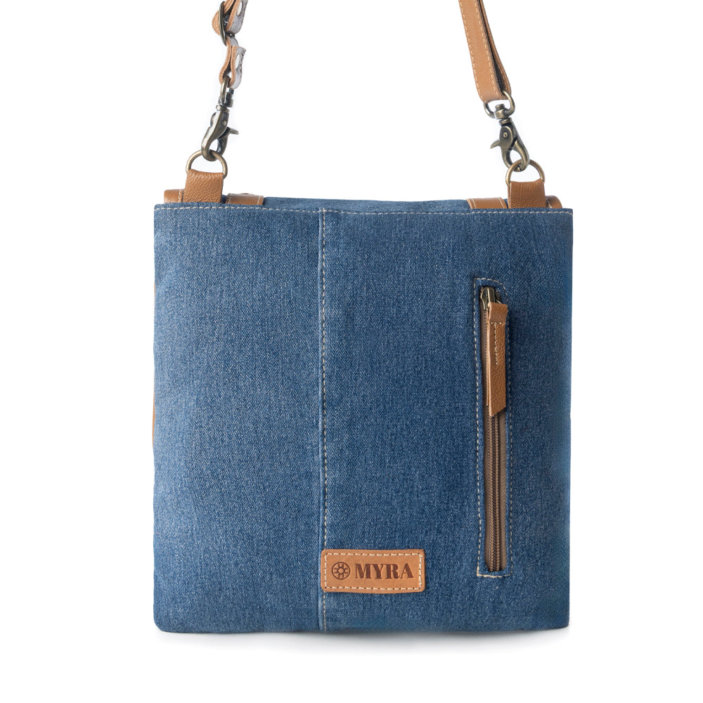 Dustrider upcycled canvas vintage style Concealed-Carry bag for Women in denim blue with leather - Myra USA