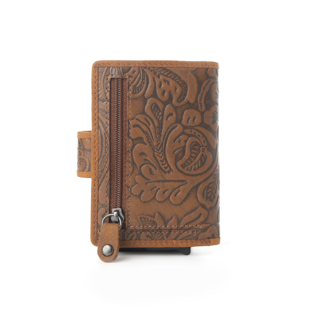 Myra Wild Rose Leather Credit Card Holder in Rustwood Floral - Myra USA