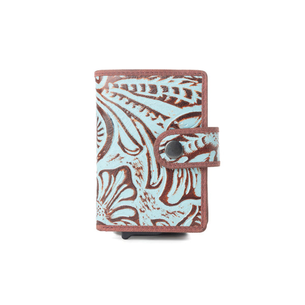 Myra Palamino Bloom Leather Credit Card Holder in Canyon Teal - Myra USA