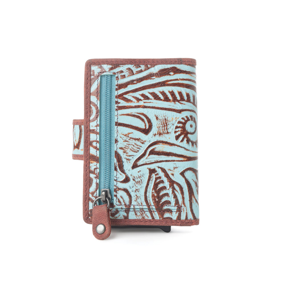 Myra Palamino Bloom Leather Credit Card Holder in Canyon Teal - Myra USA
