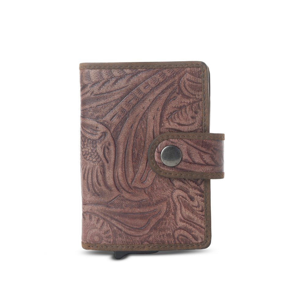 Myra Laredo Trail Leather Credit Card Holder in Smoky Walnut - Myra USA