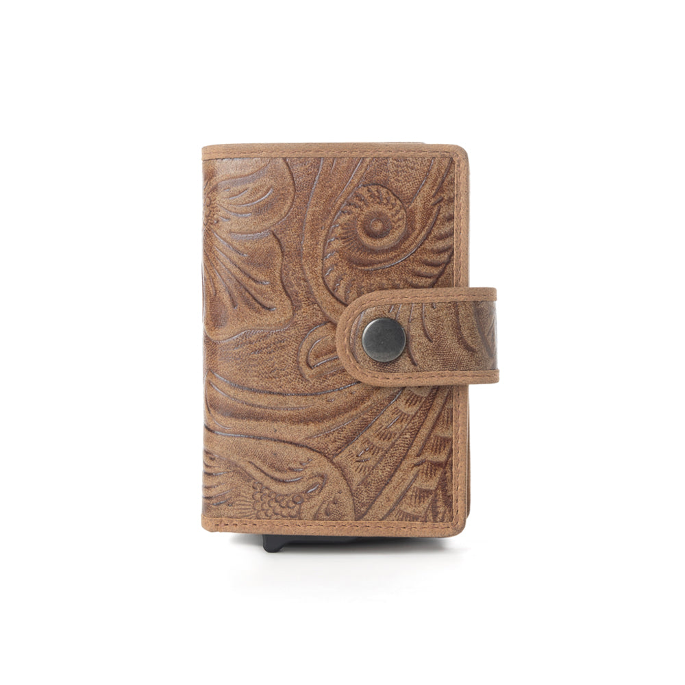 Myra Vintage Savanna Leather Credit Card Holder in Oak Brown - Myra USA