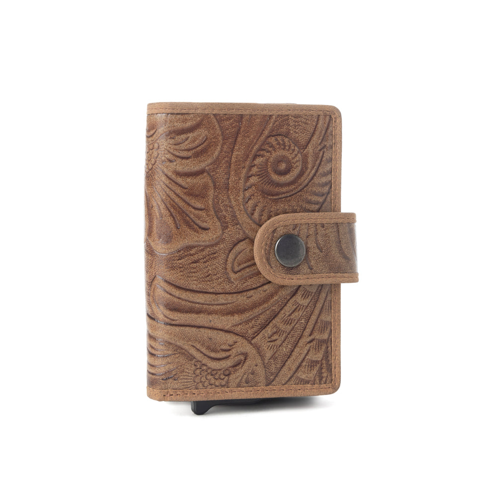 Myra Vintage Savanna Leather Credit Card Holder in Oak Brown - Myra USA