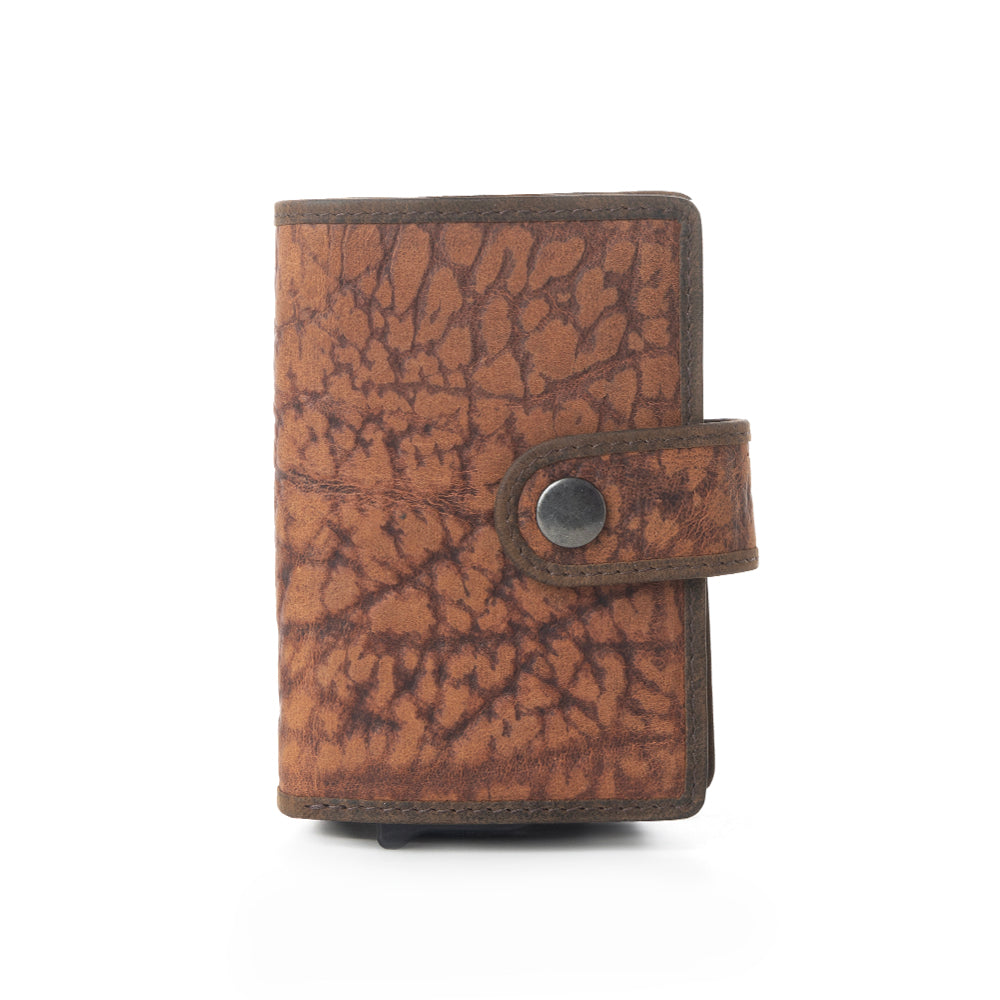 Myra Rugged Raven Leather Credit Card Holder in Canyon Amber - Myra USA