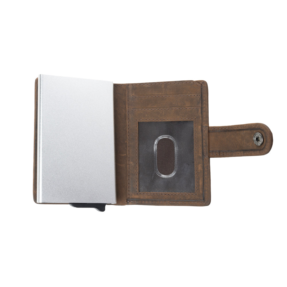 Myra Rugged Raven Leather Credit Card Holder in Canyon Amber - Myra USA