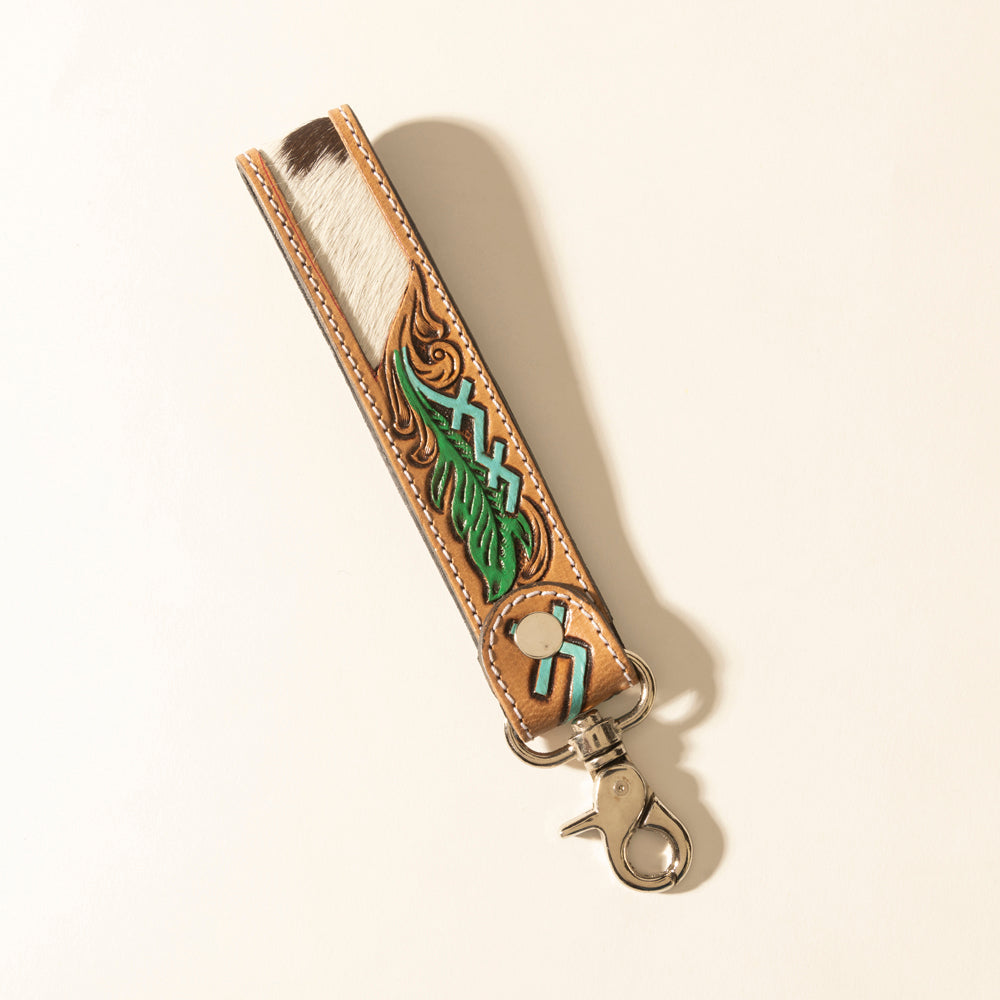 Myra Soaring Bloom Handtooled Leather Keyfob in Dakota Teal - Myra USA