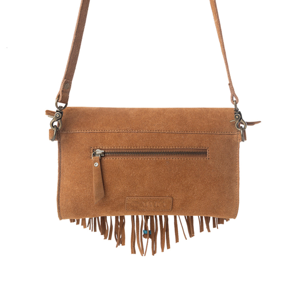 Myra Texas Mist Fringed Leather Bag in Rustwood with Concho Accent - Myra USA