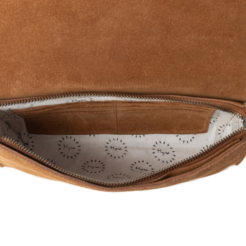 Myra Texas Mist Fringed Leather Bag in Rustwood with Concho Accent - Myra USA