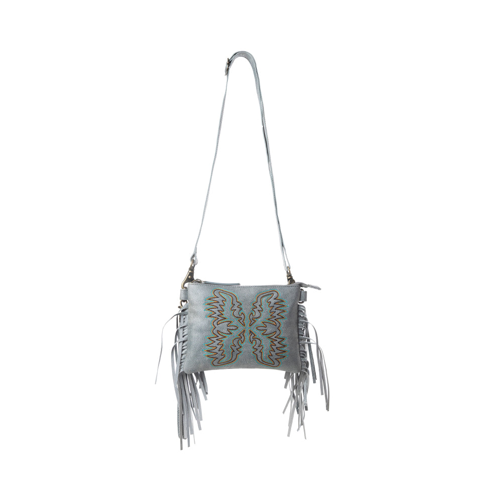 Myra ThunderFly Fringed Leather Bag in Silver Dust - Myra USA