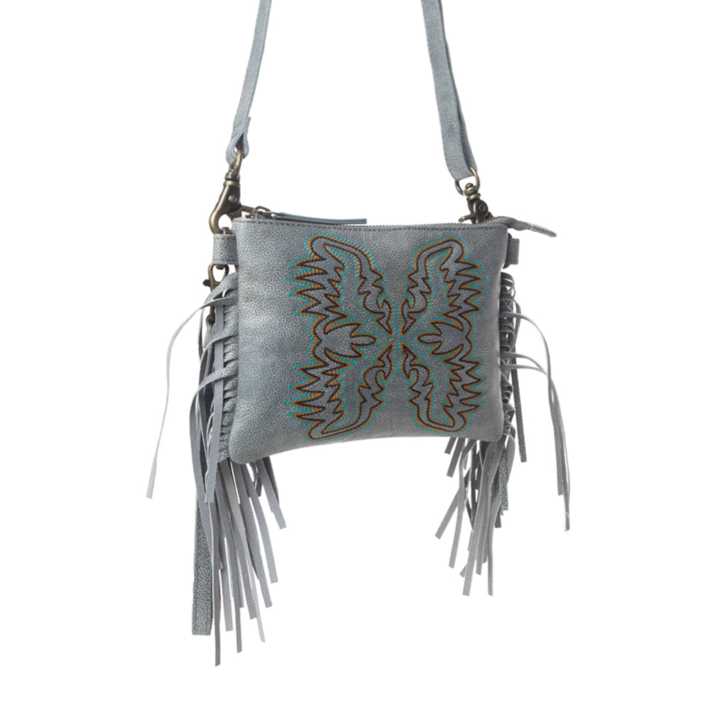 Myra ThunderFly Fringed Leather Bag in Silver Dust - Myra USA