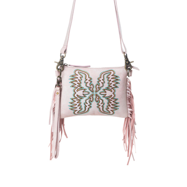 Myra ThunderFly Fringed Leather Bag in Sundown Blush - Myra USA