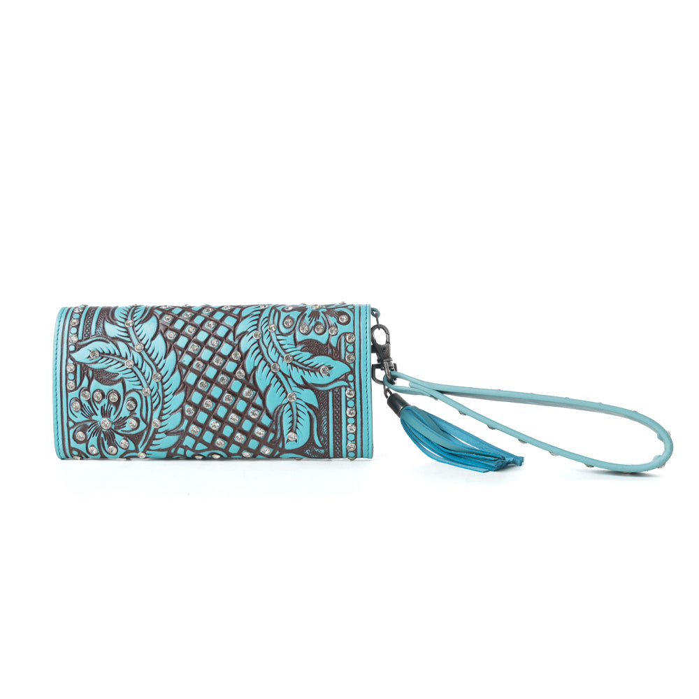 Myra Wildflower Story Handtooled Leather Wallet in Crystal Jade - Myra USA