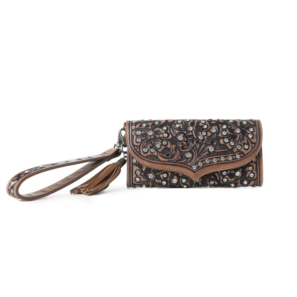 Myra Wildflower Story Handtooled Leather Wallet in Earth Bloom - Myra USA