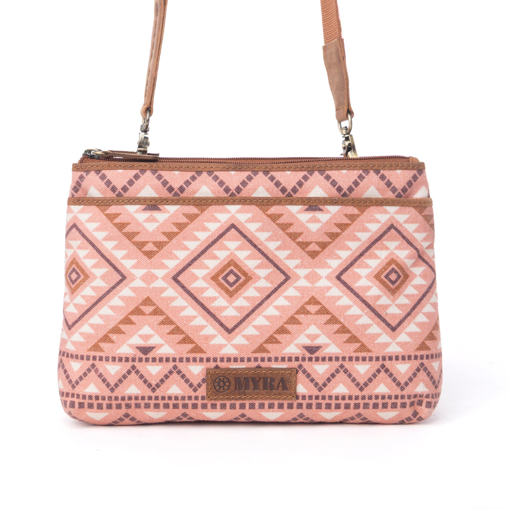 Myra Tribal Hollow Cotton & Leather Crossbody Bag in Terra Cider - Myra USA
