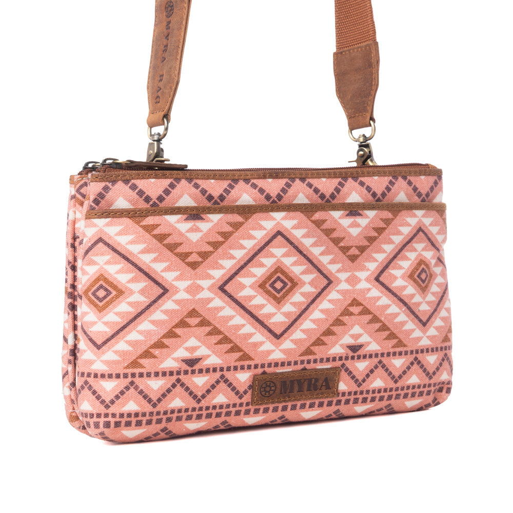 Myra Tribal Hollow Cotton & Leather Crossbody Bag in Terra Cider - Myra USA