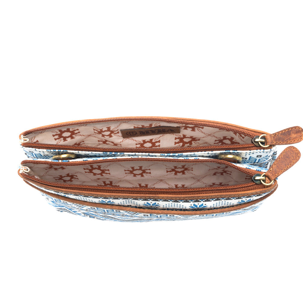 Myra Tribal Hollow Cotton & Leather Crossbody Bag in Indigo Frost - Myra USA