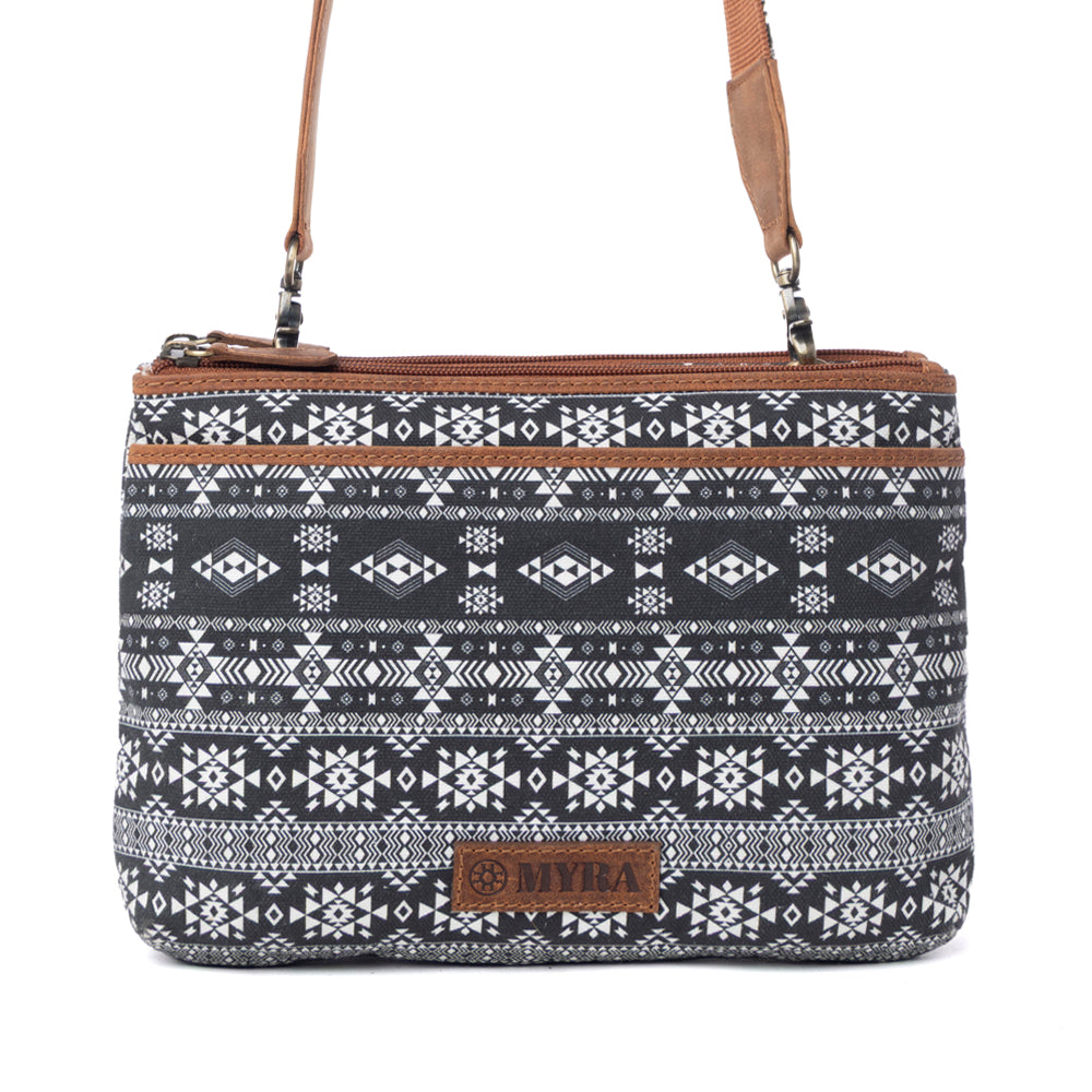 Myra Tribal Hollow Cotton & Leather Crossbody Bag in Midnight Onyx - Myra USA