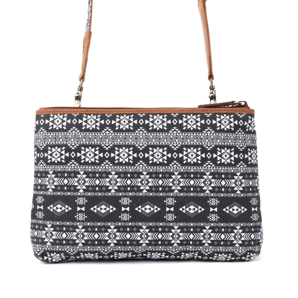 Myra Tribal Hollow Cotton & Leather Crossbody Bag in Midnight Onyx - Myra USA