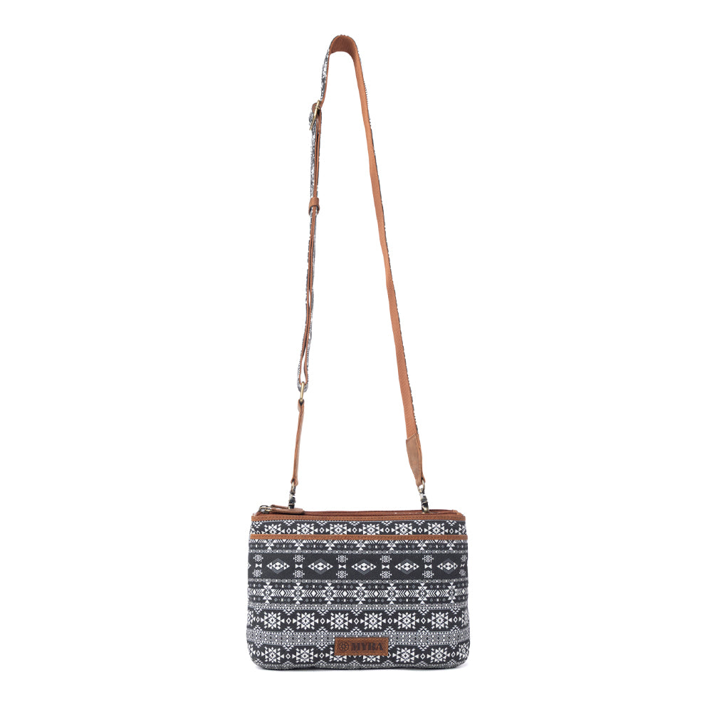 Myra Tribal Hollow Cotton & Leather Crossbody Bag in Midnight Onyx - Myra USA