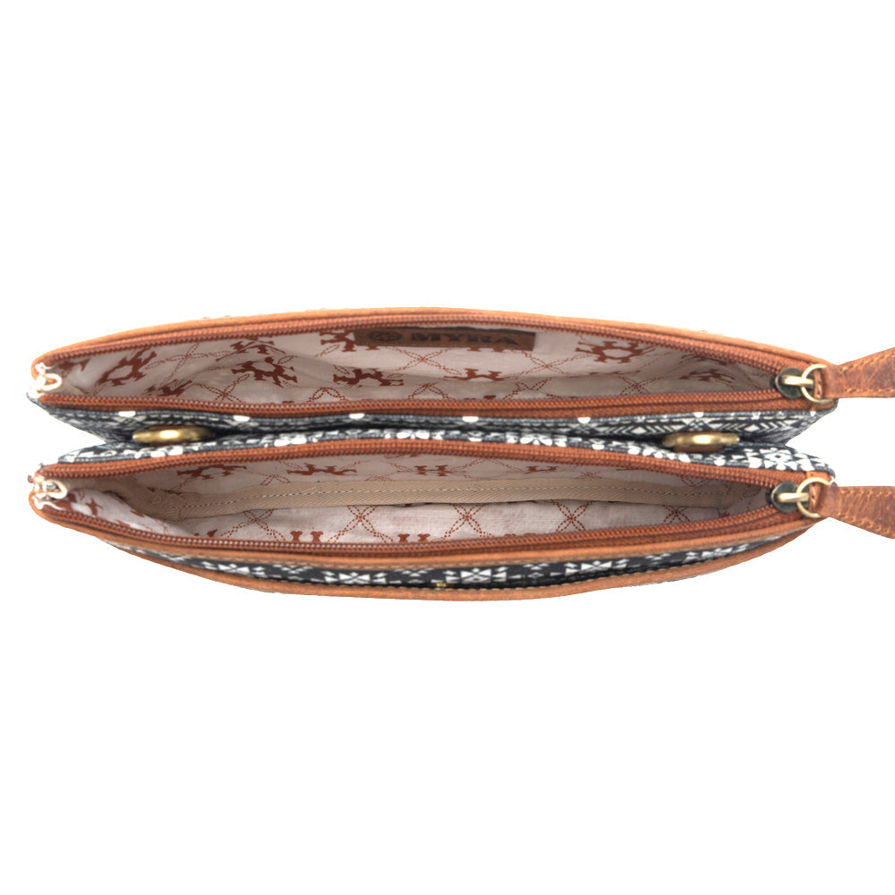 Myra Tribal Hollow Cotton & Leather Crossbody Bag in Midnight Onyx - Myra USA