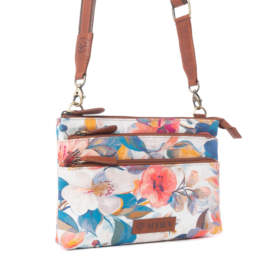 Myra Maple Ridge Cotton & Leather Crossbody Bag in Painted Ivory - Myra USA