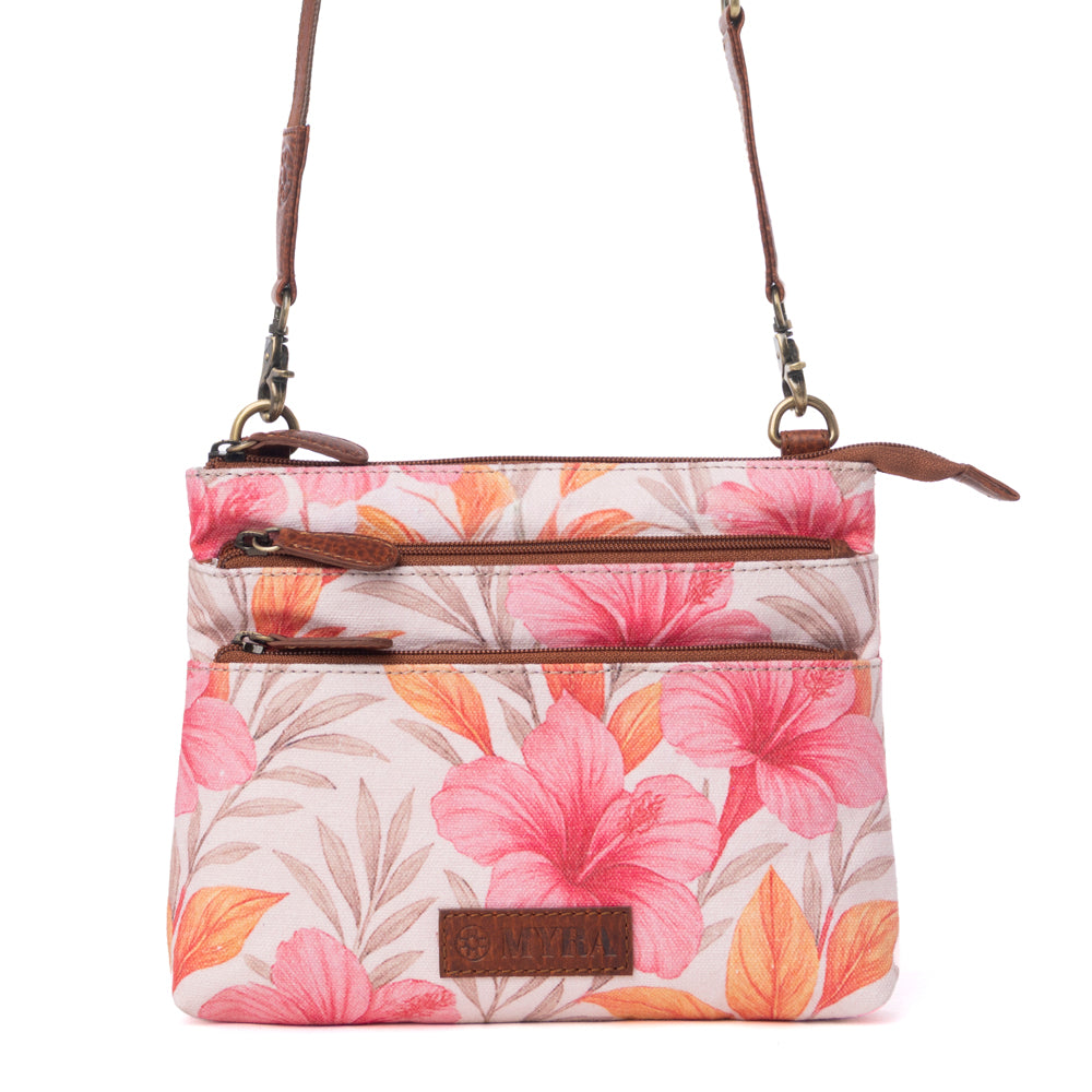 Myra Maple Ridge Cotton & Leather Crossbody Bag in Rose Petal - Myra USA