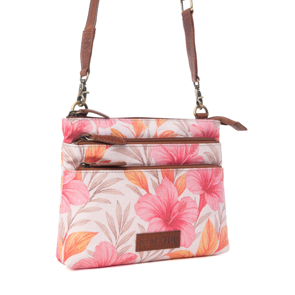 Myra Maple Ridge Cotton & Leather Crossbody Bag in Rose Petal - Myra USA