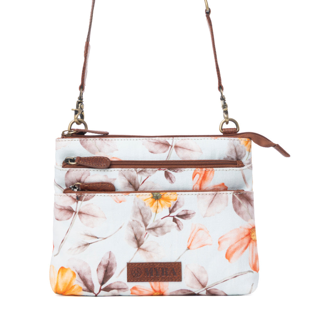 Myra Maple Ridge Cotton & Leather Crossbody Bag in Powder Sky - Myra USA