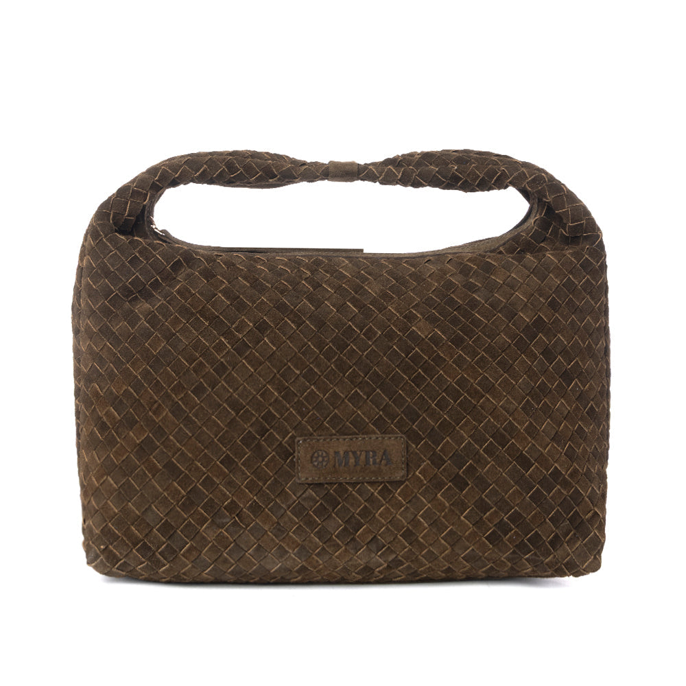 Myra Saddle Weave Genuine Suede Leather Bag in Bridle Bronze - Myra USA