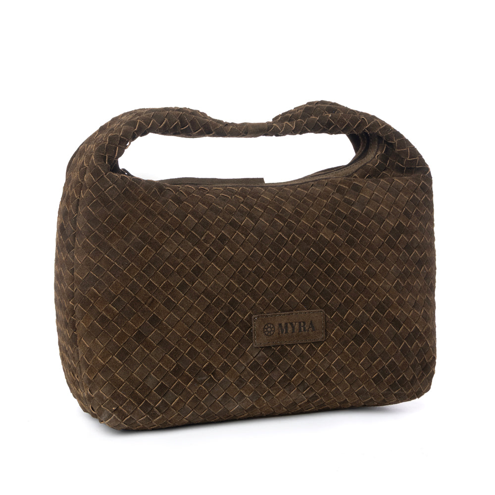 Myra Saddle Weave Genuine Suede Leather Bag in Bridle Bronze - Myra USA