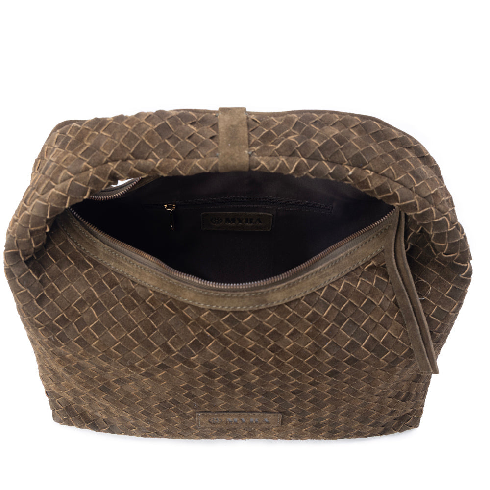 Myra Saddle Weave Genuine Suede Leather Bag in Bridle Bronze - Myra USA