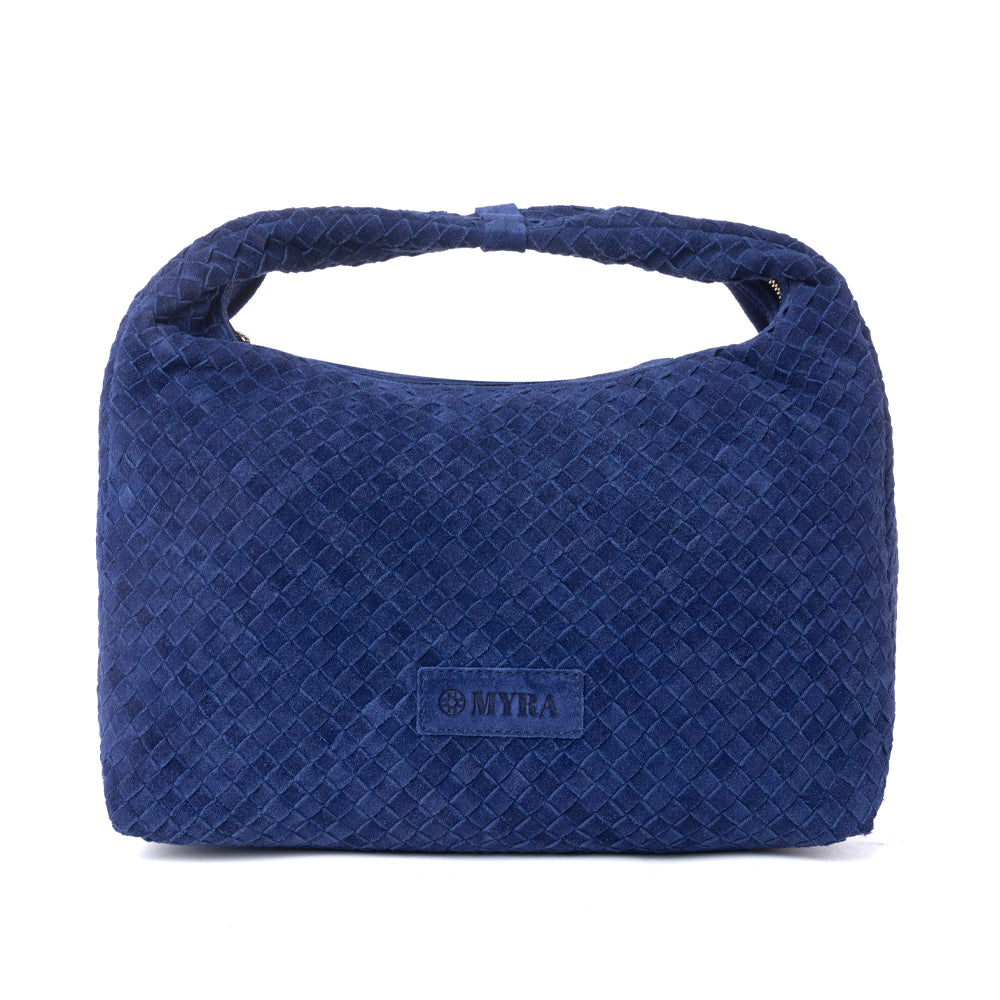 Myra Saddle Weave Genuine Suede Leather Bag in Royal Blue - Myra USA