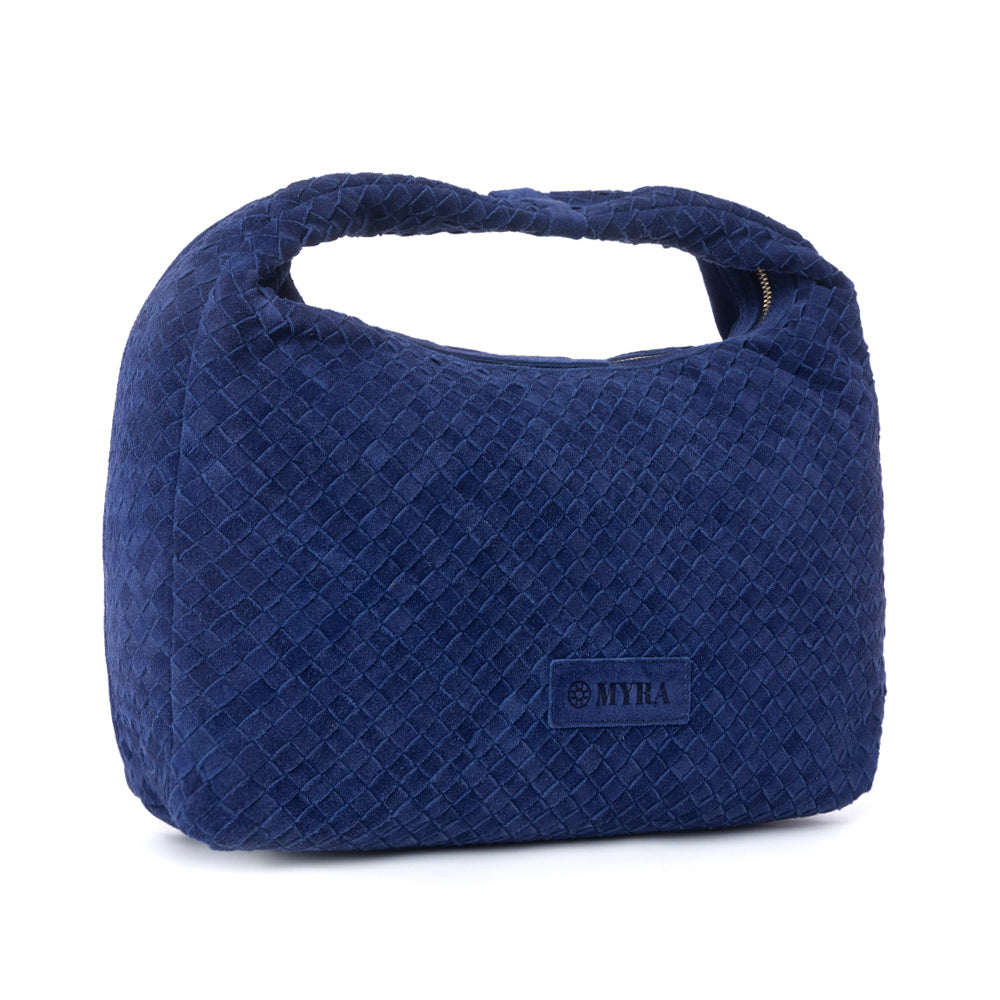 Myra Saddle Weave Genuine Suede Leather Bag in Royal Blue - Myra USA